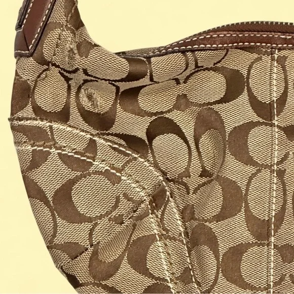 Y2K 2000s 🍒 Vintage Coach Brown Signature Jacquard Shoulder Bag Hobo Style - Picture 3 of 4